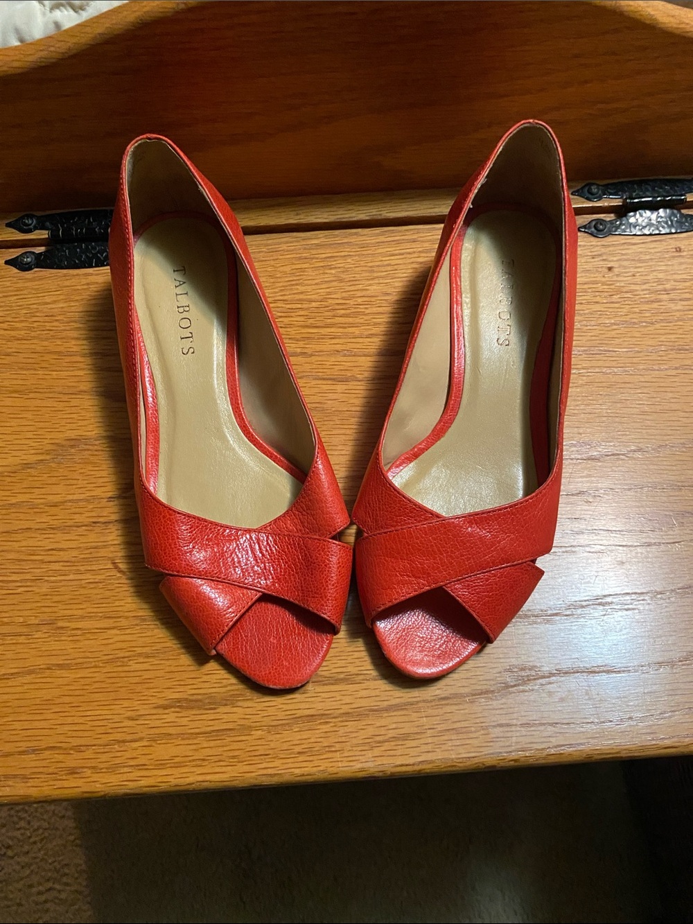 Talbots Red Leather Peep-Toe Heels, uppers, 6.5 wide.  Perfect for spring.